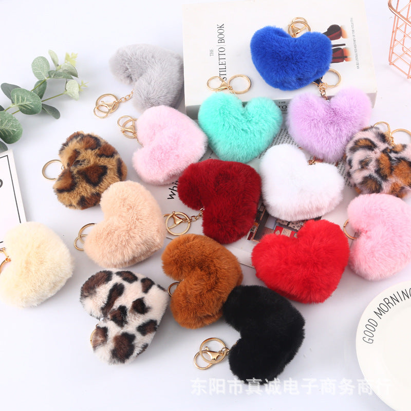 Plush Fur Heart Keychain Bag Charm