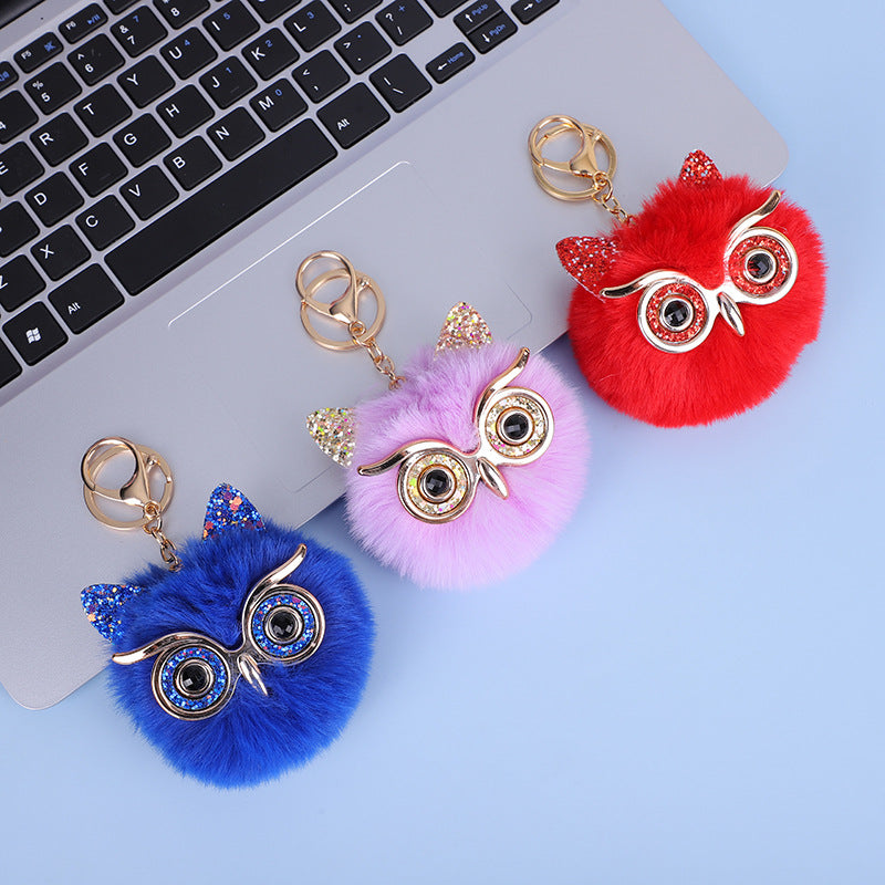 Plush Fur Owl Keychain Bag Charm