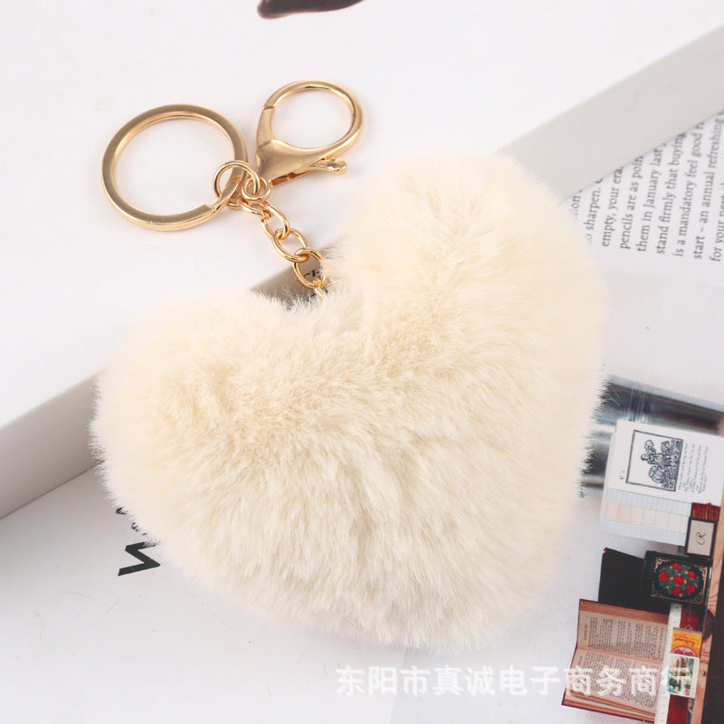 Plush Fur Heart Keychain Bag Charm