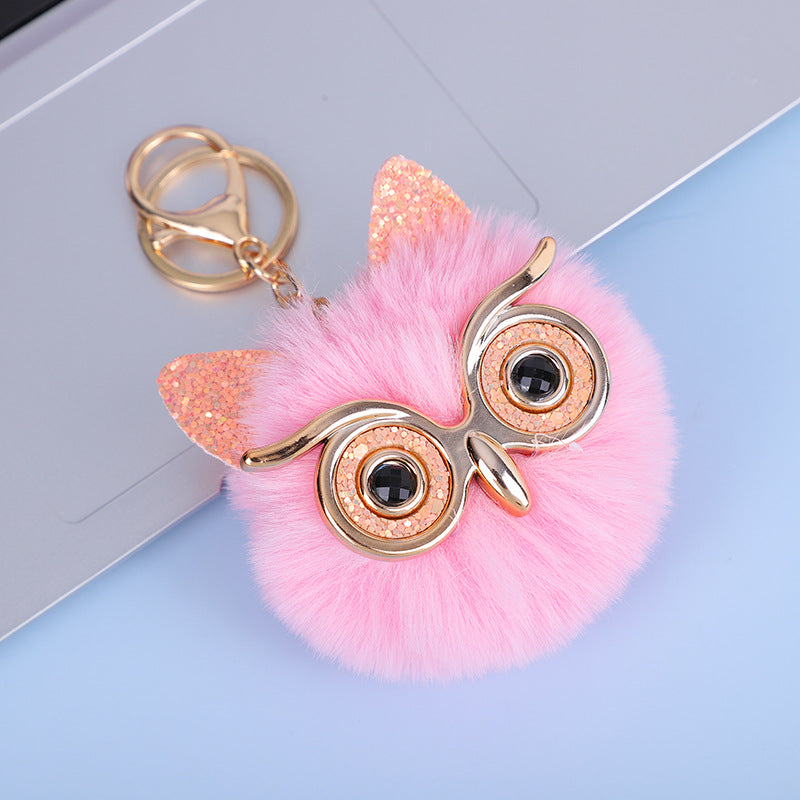 Plush Fur Owl Keychain Bag Charm